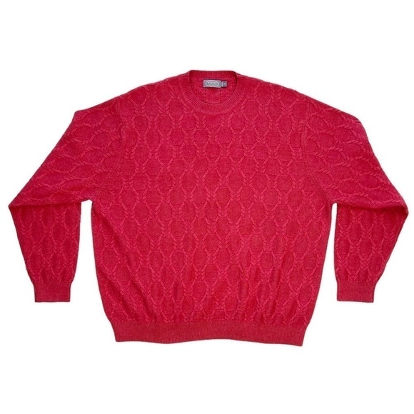 Talbots Mens Sweater XXL / 2XL Cashmere Angora Wool Crew Neck Cable Knit Red - Picture 5 of 5
